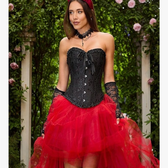 Jacquard Black Corset with boning - Picture 2 of 9